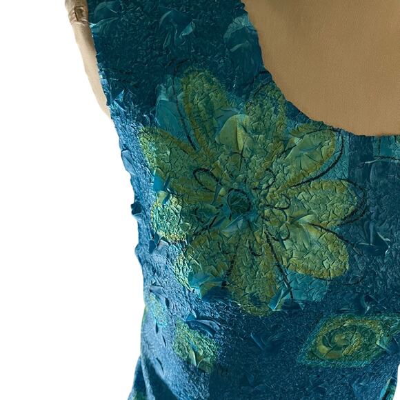Y2K 2000s Blue Floral Crinkle Tank Top Plus Sz 2X Fairycore Tropical - Picture 5 of 8